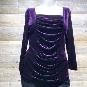Roz & Ali Top Velvet Women’s Large Whimsigoth Purple Square Neck Ruched Romantic